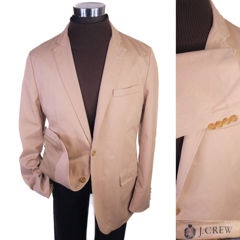J Crew Blazer Tan Khaki Ludlow Suit Jacket Cotton Mens L (42L Approx) Sport Coat
